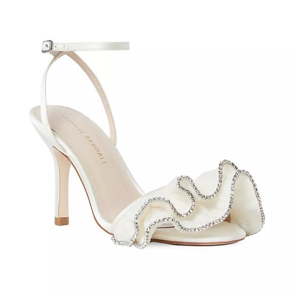 Loeffler Randall Cream Heels with Ruffled Toe Strap
